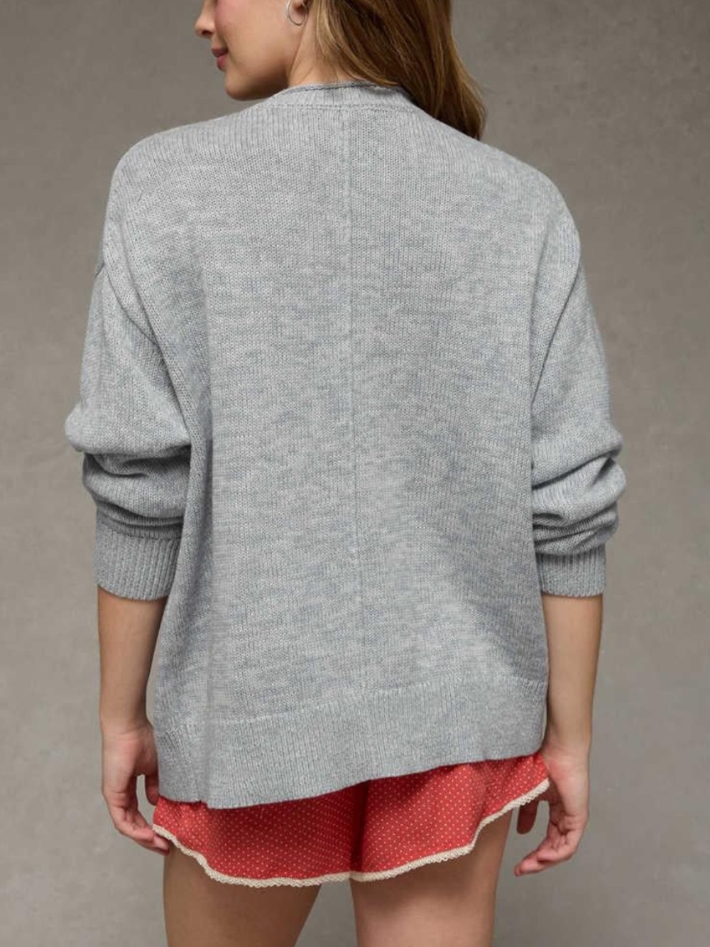American Eagle Big Hug Oversized Crewneck Sweater with Red Tomato Motif - Picture 2 of 6
